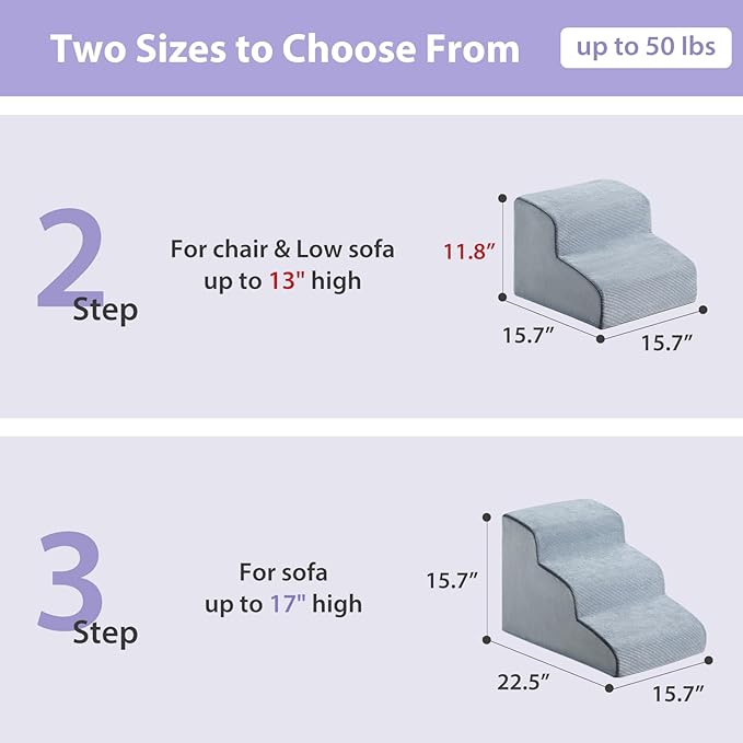 Dog Stairs for Small Dogs, 2-Steps Dog Ramp for Couch, Pet Stairs with Highly Supportive Foam and Non-Slip Bottom, Pet Steps for Cat & Doggie (High 11.8 Inch)-PawvioPets