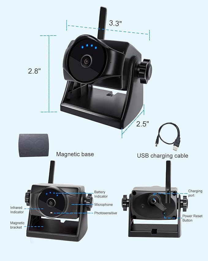 1080P Magnetic Wireless Backup Camera, WiFi Hitch Camera with Long-Lasting Battery,Night Vision,IP69K, Easy Installation for RVs, Trucks, Trailers, Compatible with iPhone,iPad, Android Devices-PawvioPets