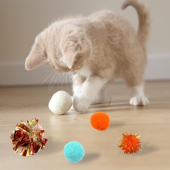 60 Pack Cat Toys - Assorted Kitten, Mouse, Crinkle & Pom Pom Balls-PawvioPets