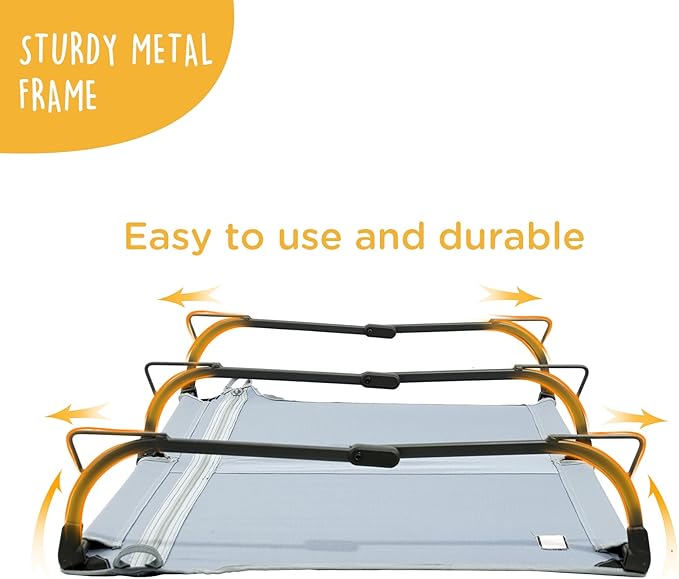 Daisy Cot, XL Foldable Elevated Dog Bed, Portable Raised Outdoor Folding Dog Cots, Cooling, Chew Proof, Waterproof, Heavy Duty Up to 160 lbs for Camping/Home, Grey, 49"x 33"x7"-PawvioPets