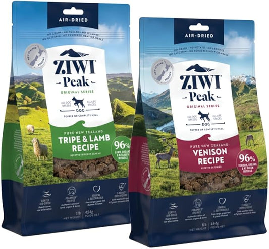 Bundle of ZIWI Peak Air-Dried Dog Food – All Natural, High Protein, Grain Free and Limited Ingredient with Superfoods (Venison, 1.0 lb + Tripe & Lamb, 1.0 lb)-PawvioPets