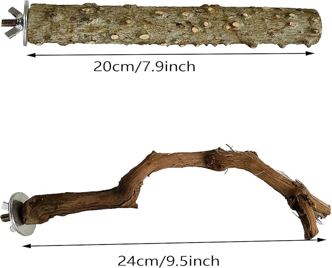 Allazone 5 PCS Natural Wooden Parrot Stand Bird Perch Stand Grape Stick Hanging Multi Branch Perch for Parrots, Bird Cage Accessories-PawvioPets