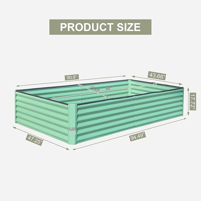 Domi Raised Garden Beds Outdoor, 8x4x1.5Ft Thickening Tall Metal Rectangular Deep Root Box Planter for Vegetables, Flowers, Herbs, and Succulents 1.5" Deep w/ 342 Gallon Capacity - Green-PawvioPets