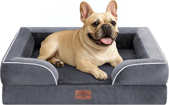 Comfort Expression Small Dog Beds Waterproof Orthopedic Foam Dog Sofa Beds for Medium Dogs Comfy Pet Bed with Washable Removable Cover & Non-Slip Bottom(Small,Dark Grey)-PawvioPets