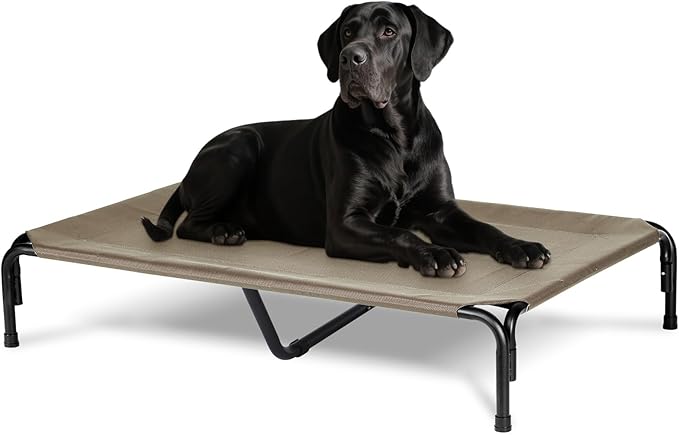 Elevated Dog Bed for Outdoor, XXL Raised Dog Cot Indestructible with Washable Mesh, Cooling Summer Pet Cot Chew Proof for Outside Camping Travel, 51 inch Brown-PawvioPets