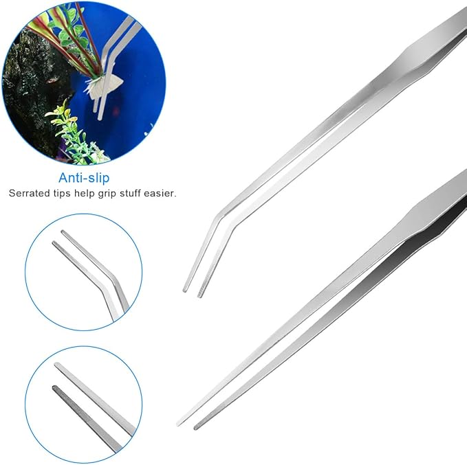 Extra Long Aquarium Aquascaping Tools Kit 8 in 1, Liveek Stainless Steel Aquarium Plant Tools Long Fish Tank Aquascape Tweezers Scissors Scrapers, PH Paper, Fish Net, Aquascape Clean Brush, Bag-PawvioPets