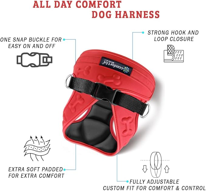 Comfort Fit No Pull Step-in Dog Harness – XS Harness for Small Medium Dogs, Easy Walk Adjustable Vest for Puppy or Service Dog – Soft Padded, Lightweight – Red-PawvioPets