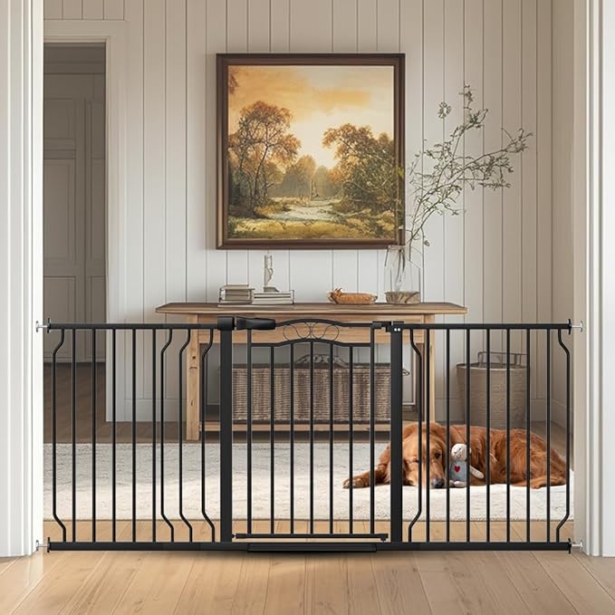 62.5"-71.6" Extra Wide Baby Gate for Doorways No Drill, Pressure Mounted Dog Gate Indoor, Walk Thru Pet Gate for Cat Dog Child,Pet Gates for The House Doorway Black-PawvioPets