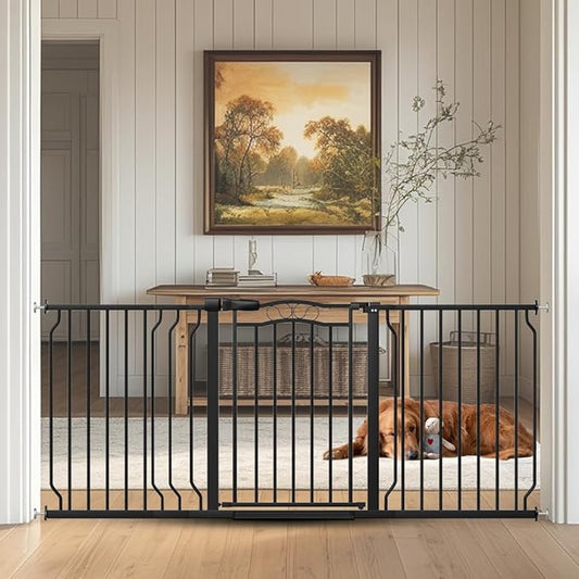 62.5"-71.6" Extra Wide Baby Gate for Doorways No Drill, Pressure Mounted Dog Gate Indoor, Walk Thru Pet Gate for Cat Dog Child,Pet Gates for The House Doorway Black-PawvioPets