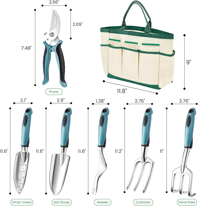 Garden Tool Set 9 PCS, Heavy Duty Gardening Hand Tools for Women, Durability Garden Tool Bag, Rust-Proof Aluminum Gardening Supplies, Ideal Gifts for Women and Men-PawvioPets