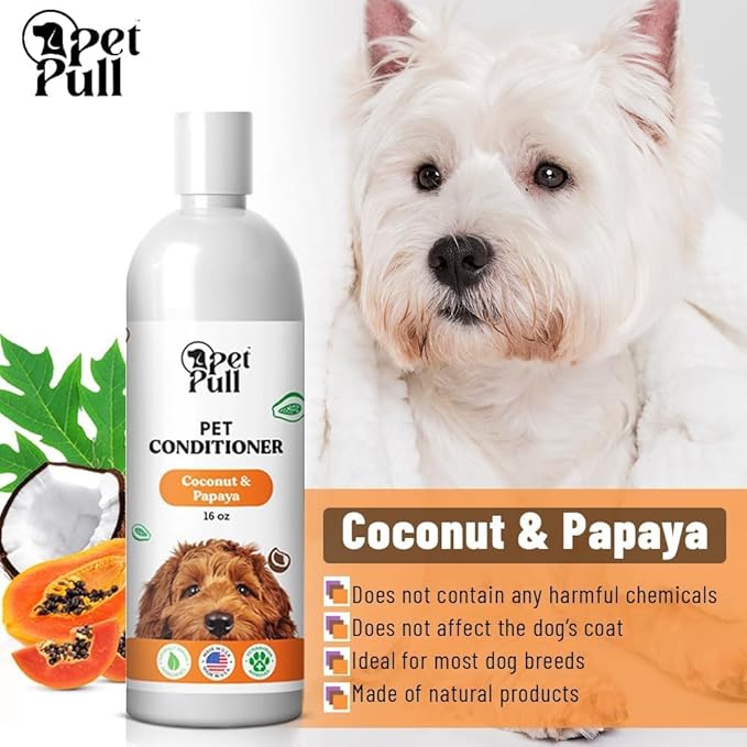 Dog Conditioner Puppy Essentials - Moisturizing Conditioner for Dogs with Coconut and Papaya Scent - Plant Based Dog Bath Supplies Detangle and Revive Pet's Coat - Made in USA (16 Oz)-PawvioPets