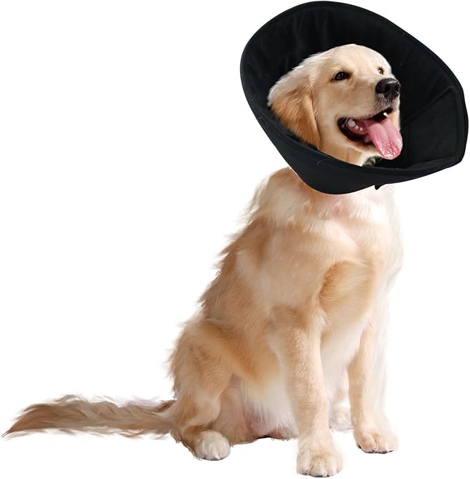 Adjustable Dog Cat Cone,Soft Recovery Cat Cone Collar,Dog Protective Collar for Cats,Puppy and Dogs,Black,Large-PawvioPets