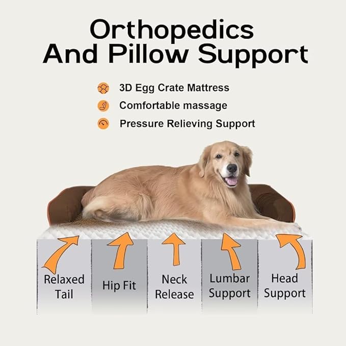 Extra Large Dog Bed-Orthopedic Waterproof XL Dog Bed for XLarge Extra Big Dogs - Foam Couch Sofa Washable with Removable Cover-Coffee-PawvioPets
