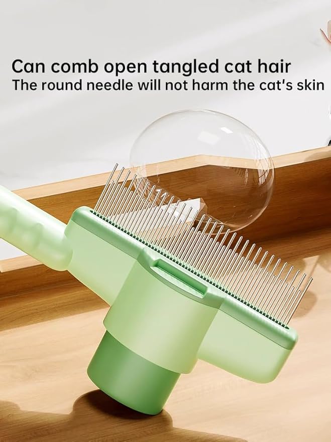 Cat Comb Dog Comb Pet Hair Removal Tool Flea for Cats and Dog Lice Cat Brush with Release Button Self-Cleaning with Long & Short Stainless Steel Metal Teeth for Shedding-PawvioPets