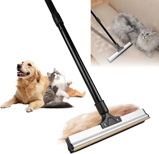 2025 Dual-Edge Carpet Rake for Pet Hair Removal & Fluffing Matted Carpet – 61" Adjustable Handle, Deep Clean Dog & Cat Hair Remover, Reusable Scraper for Rugs, Low Pile Carpet, Couch & Stairs-PawvioPets