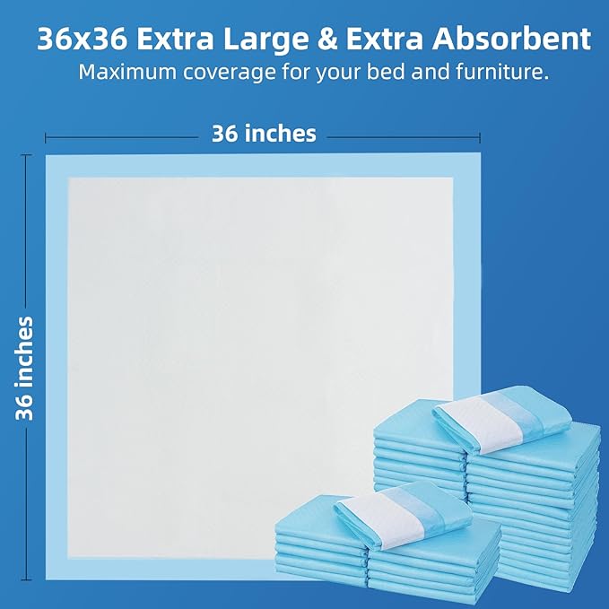 50 Count Extra Large Chucks 36"x36" Thicken Elderly Adults Incontinence Bed Pads Disposable, Heavy Duty Absorbency Underpads Waterproof, XXL Extra Large Puppy Pee Training Pad-PawvioPets
