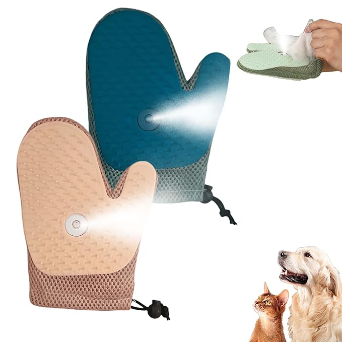 All-in-One Grooming Mist Glove for Pets, Cat Grooming Steam Gloves, Double Sided Pet Hair Remover Gloves for Clothes Furniture, Removal Glove Tool For Long Short Curly Dogs Cats Hair (Pink+Blue)-PawvioPets