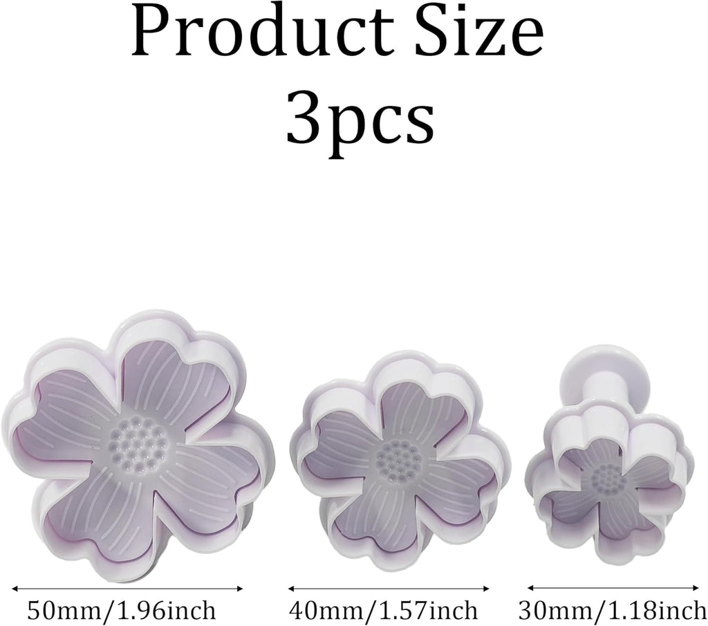 pson 3Pcs Plunger Cookie Cutter Set, Mini Plastic Biscuit Molds for Cake Decorating, Baking, Fondant, and DIY Crafts(Flower)