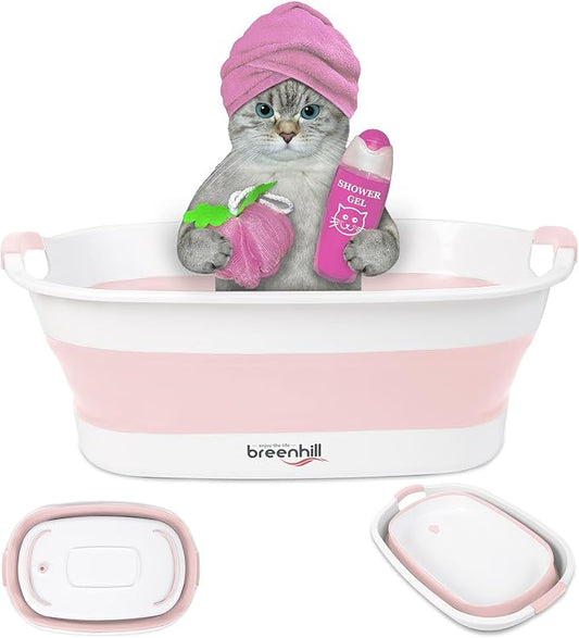 Collapsible Dog Bath Tub for Small Dogs & Cats, Portable Puppy Bath Tub with Water Drain Plug, Space Saving Foldable Pet Bathtub for Indoor & Outdoor Use, Pink-PawvioPets