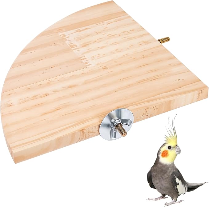 Bird Perch Platform Stand Wooden Parrot Perch Corner 6.7 Inches Fan Shape Playground Cage Accessories Parrot Stand Flat Perches for Bird Cages Corner Shelf for Birds Parrots Hamster Gerbil-PawvioPets