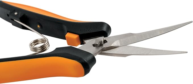 Fiskars Curved Micro-Tip Pruning Snips - 6" Garden Shears with Sheath and SoftGrip Handle - Yard and Garden Tools - Orange/Black-PawvioPets