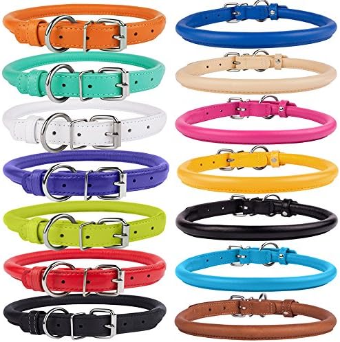 CollarDirect Rolled Leather Dog Collar, Soft Padded Round Puppy Collar, Handmade Genuine Leather Collar Dog Small Large Cat Collars 13 Colors (6-7 Inch, Deep Blue Textured)-PawvioPets