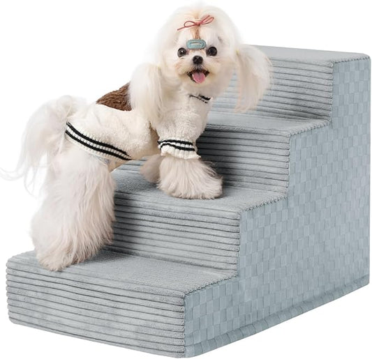 Dog Stairs for Small Dogs,17.5" H,4-Step Dog Steps for Bed and Couch with High Density Foam,Non-Slip Pet Steps for Doggy and Cat,Pet Stairs with a Washable Cover,Grey-PawvioPets