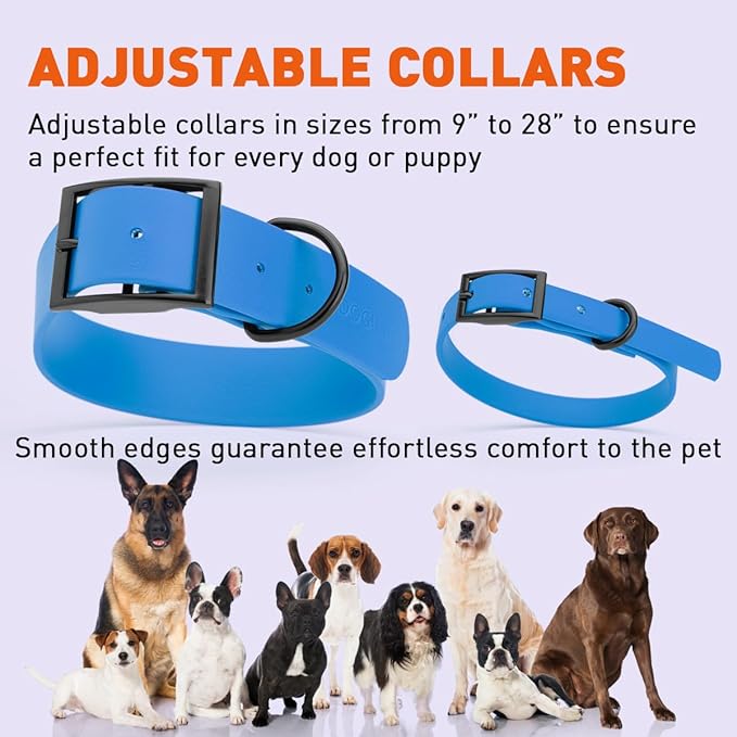 Dogline Biothane Waterproof Dog Collar Strong Coated Nylon Webbing with Black Hardware Odor- Proof for Easy Care Easy to Clean High Performance Fits Small Medium or Large Dogs, Cerulean Blue-PawvioPets