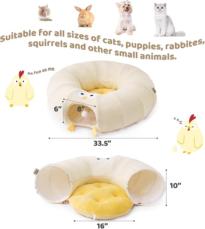 EHEYCIGA Cat Tunnel Bed for Indoor Cats, Cute Cat Donut Toy Tunnel for Small Large Cats with Washable Circle Cushion, Peekaboo Pet Cave Play Tunnel for Kitten, Puppy, Rabbit-PawvioPets