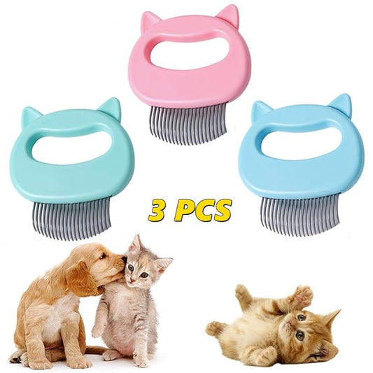 Cat Comb Pet Cat Short & Long Hair Removal Massaging Shell Comb Soft Deshedding Brush Grooming and Shedding Matted Fur Remover Massage Dematting Tool for Dog Puppy Rabbit Bunny (3 Piece)-PawvioPets
