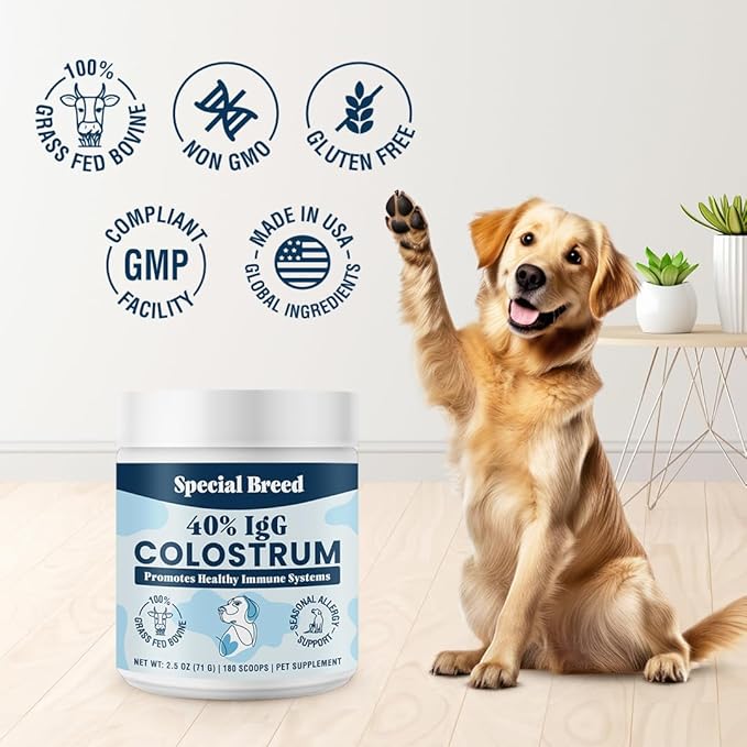 40% IgG Grass Fed Colostrum for Dogs, High IgG Third Party Tested, Immune Support, Skin & Gut Health, Seasonal Allergy & Itch Relief, Made in USA, 2.5 Oz-PawvioPets