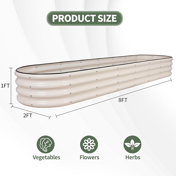 1MORE Galvanized Raised Garden Bed- Planter Garden Boxes Outdoor, Raised Beds for Gardening, 8x2x1ft Metal Garden Bed Kit for Vegetables Flower, Planter Raised Beds with Protective Tape & Tools.White-PawvioPets