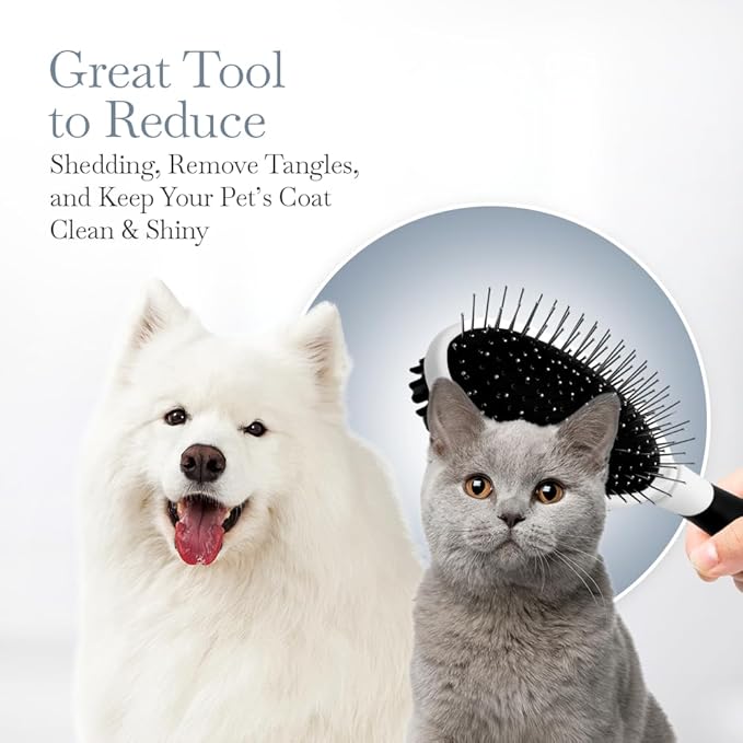 Fuller Brush 2-in-1 Double-Sided Pet Brush - Electroplated Round-Ended Steel Pins Positioned Into a Flexible Cushion on One Side & Nylon Bristles - Remove Shedding - Tool For Grooming Dogs & Cats-PawvioPets