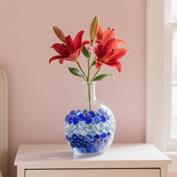 2.16LB Mix Colors Glass Beads Vase Filler Aquarium Gravel Decor Flat Glass Marbles Gems Pebbles Fish Tank Rocks Home Decorative Art Craft - 3 Colors Mixed-PawvioPets