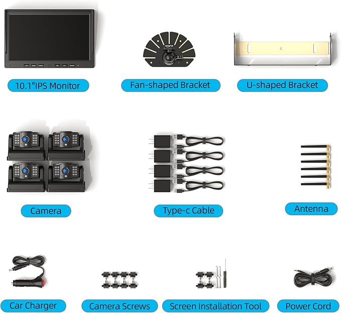 eRapta 4 Wireless Backup Camera Magnetic: 10.1" IPS Full-Size DVR Monitor, Install-Free RV Camera System with IR Night Vision, Built-in 9600mAh Battery for RV/Camper/Truck/Trailer/Tractor ACT104-PawvioPets