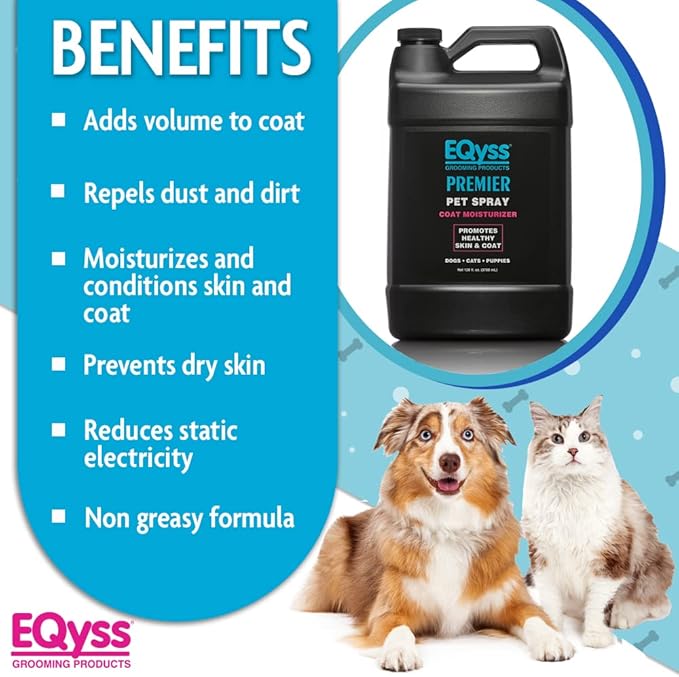 EQyss Premier Pet Spray - Moisturizes & Conditions for Healthy Skin & Coat, Non-greasy, Repels Dust & Dirt - Great for Dogs, Cats, Puppies (128 oz)-PawvioPets