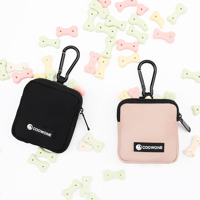 Dog Treat Pouch 2 PCS, Waterproof Small Dog Treat Bag for Leash, Hands Free Puppy Walking Bag with Carabiner, Pet Poop Bag Holder for Pet Puppy Travel or Outdoor Use, Zipper Closure to Avoid Spilling-PawvioPets