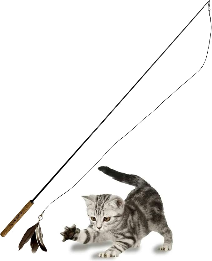 Forever Stick - The Unbreakable Cat Toy Wand, Extra Long Durable Interactive Cat Toy for Indoor Cats, Feather Kitten Toys for Bored Indoor Adult Cats, Bird Teaser Cat Accessories Enrichment-PawvioPets