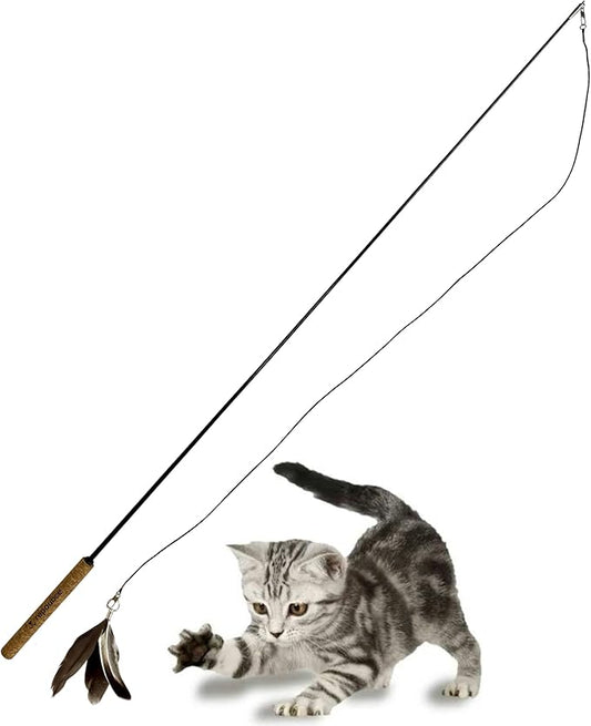 Forever Stick - The Unbreakable Cat Toy Wand, Extra Long Durable Interactive Cat Toy for Indoor Cats, Feather Kitten Toys for Bored Indoor Adult Cats, Bird Teaser Cat Accessories Enrichment-PawvioPets