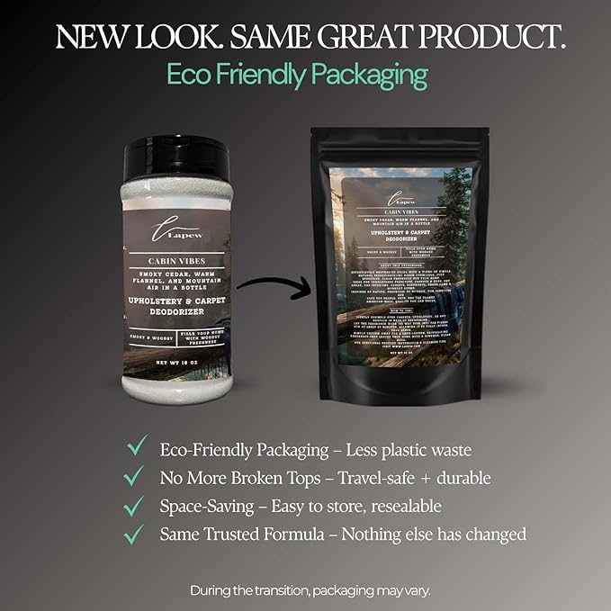 Cabin Vibes Carpet Freshener Powder: Powerful Odor Eliminator for Home, Upholstery Deodorizer, Carpet Deodorizer, Pet Urine, Cat Litter Box - Autumn Woods Fragrance-PawvioPets