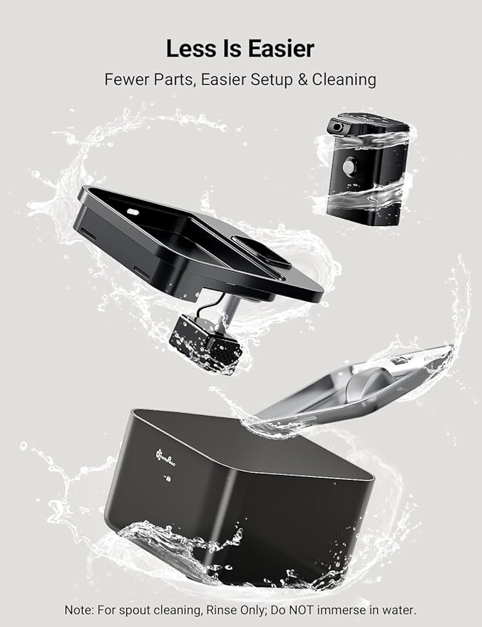 DownyPaws Cat Water Fountain Stainless Steel Cordless, 84oz/2.5L Fursink Wireless Pet Water Fountains for Cats Indoor, Battery Operated Cat Drinking Fountain, BPA-Free, Black with 6 Filters-PawvioPets