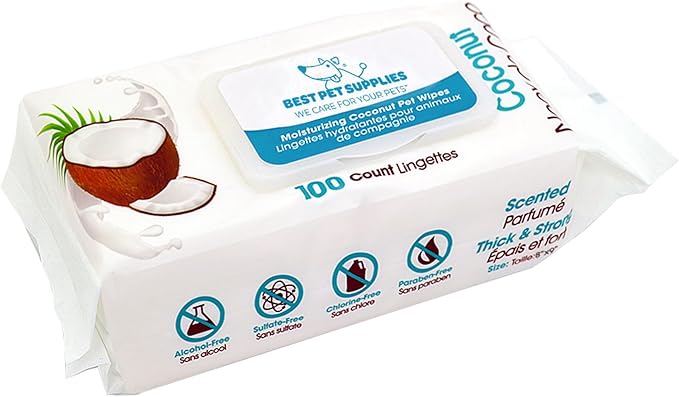 Best Pet Supplies Pet Wipes for Dogs - Dog Wipes Cleaning Deodorizing, for Coats, Ears, Paws - Moisturizing, Coconut, 100 Count-PawvioPets