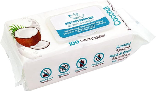 Best Pet Supplies Pet Wipes for Dogs - Dog Wipes Cleaning Deodorizing, for Coats, Ears, Paws - Moisturizing, Coconut, 100 Count-PawvioPets
