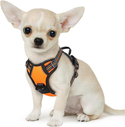 Eagloo Small Dog Harness No Pull, Service Vest with Reflective Strips and Control Handle, Adjustable and Comfortable for Easy Walking, No Choke Pet Harness with 2 Metal Rings, Orange, XS-PawvioPets