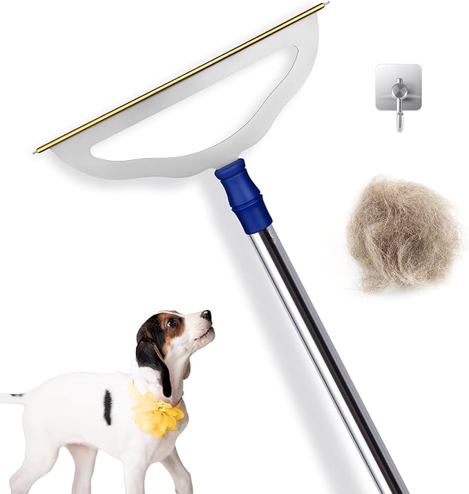 12”Wide Large Metal Carpet Rake Pet Hair Removal Broom, 54" Thicker Handle Low Pile Carpet Brush, Dog Cat Pet Hair Remover, Embedded Fur Pro Clean Removal Tool, Rug Couch Stair Scraper-PawvioPets