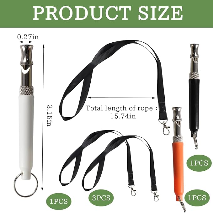3 PCS Dog Whistle to Stop Barking Neighbors Dog, Adjustable Ultrasonic Wave Silent Dog Whistle, with Lanyard, Small and Portable, Suitable for All Dog Breeds (Black+White+Orange)-PawvioPets