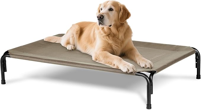 Elevated Dog Bed for Outdoor, XL Raised Dog Cot with Washable Mesh, Cooling Pet Cot Chew Proof for Outside Camping, 47 inch Brown-PawvioPets