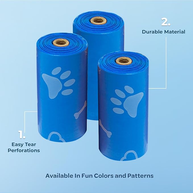 Best Pet Supplies Dog Poop Bags (240 Bags) for Waste Refuse Cleanup, Doggy Roll Replacements for Outdoor Puppy Walking and Travel, Leak Proof and Tear Resistant, Thick Plastic - Blue (Unscented)-PawvioPets