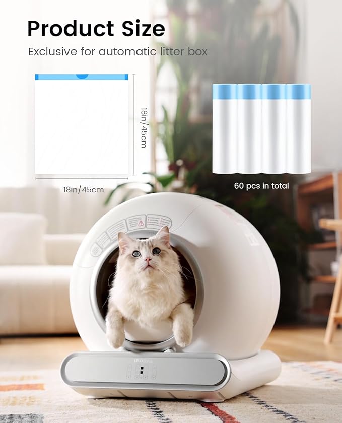 Cat Litter Box Liners-60 Count, Drawstring Cat Litter Waste Receptacles Bags for LELO ELVES LMSP-10-18" x 18"-PawvioPets