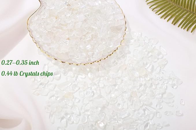 1lb Clear Quartz Aquarium Gravel Rocks Natural Tumbled Healing Crystal Chips Bulk Gemstones Crushed Stones for Fountain Vase Filler Planters Decorative Fish Tank Potted Reiki Energy Balancing-PawvioPets